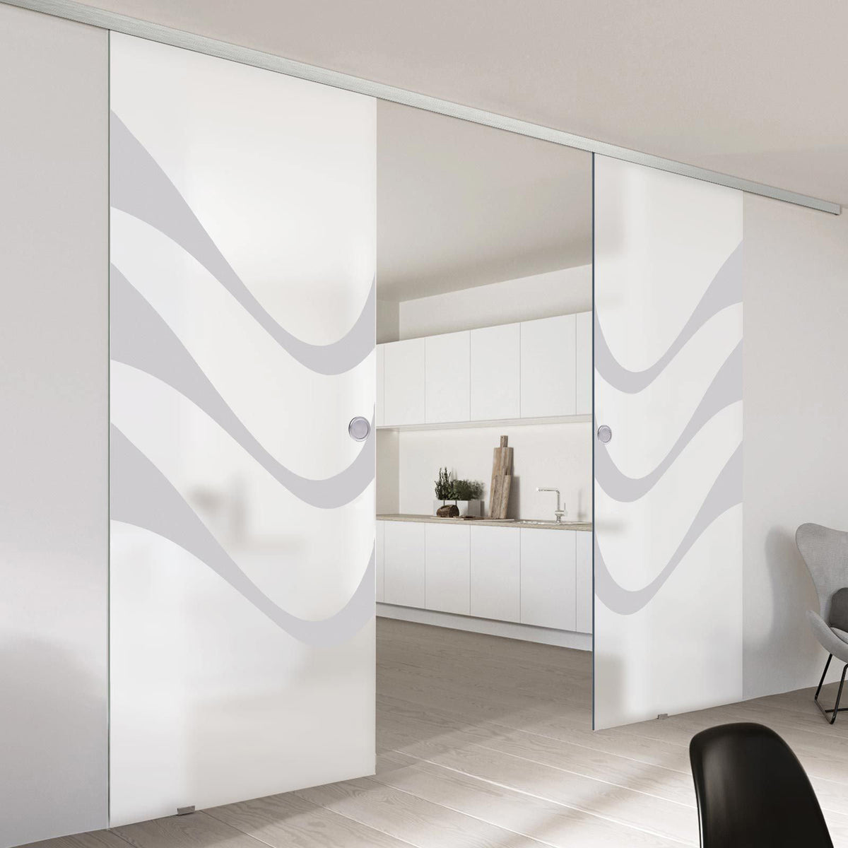 Double Glass Sliding Door - Temple 8mm Obscure Glass - Obscure Printed Design - Planeo 60 Pro Kit