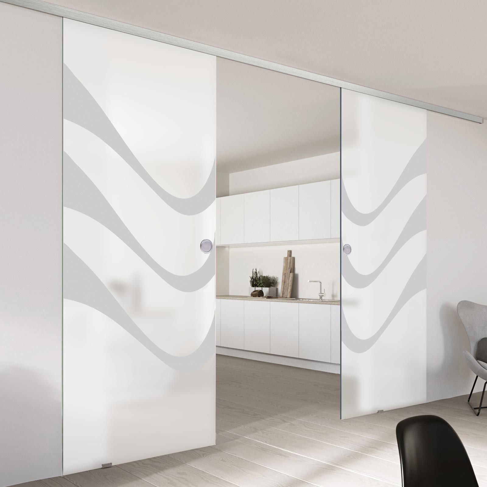 Double Glass Sliding Door - Temple 8mm Obscure Glass - Obscure Printed Design - Planeo 60 Pro Kit