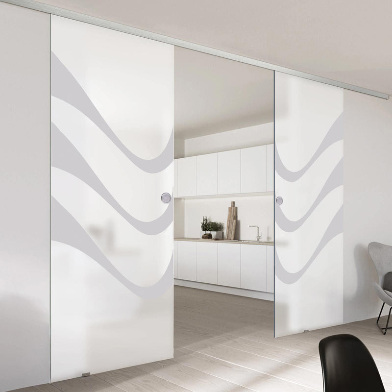 Double Glass Sliding Door - Temple 8mm Obscure Glass - Obscure Printed Design - Planeo 60 Pro Kit