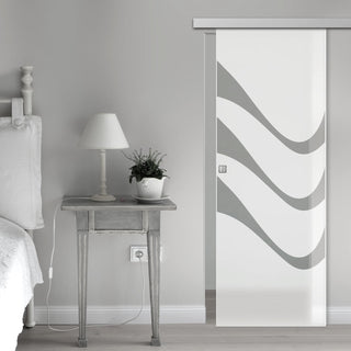 Image: Single Glass Sliding Door - Temple 8mm Obscure Glass - Clear Printed Design - Planeo 60 Pro Kit