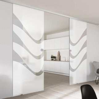 Image: Double Glass Sliding Door - Temple 8mm Obscure Glass - Clear Printed Design - Planeo 60 Pro Kit