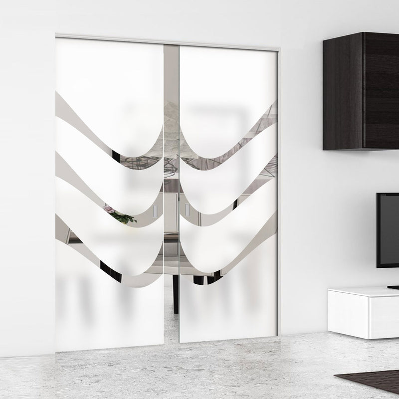 Temple 8mm Obscure Glass - Clear Printed Design - Double Absolute Pocket Door