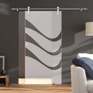 Image: Single Glass Sliding Door - Solaris Tubular Stainless Steel Sliding Track & Temple 8mm Obscure Glass - Clear Printed Design