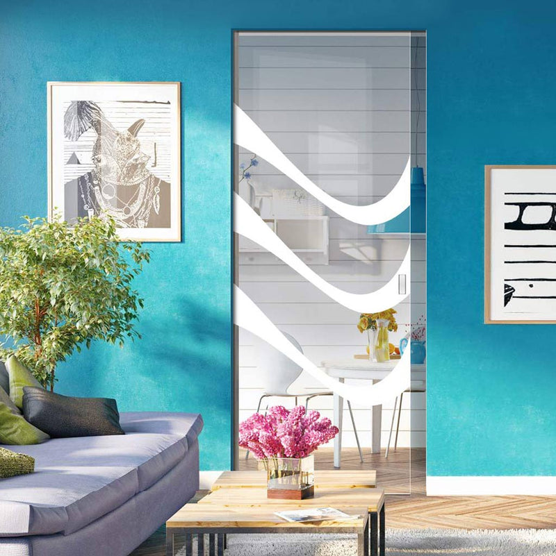 Temple 8mm Clear Glass - Obscure Printed Design - Single Absolute Pocket Door