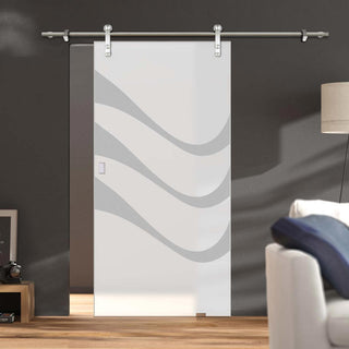 Image: Single Glass Sliding Door - Solaris Tubular Stainless Steel Sliding Track & Temple 8mm Obscure Glass - Obscure Printed Design
