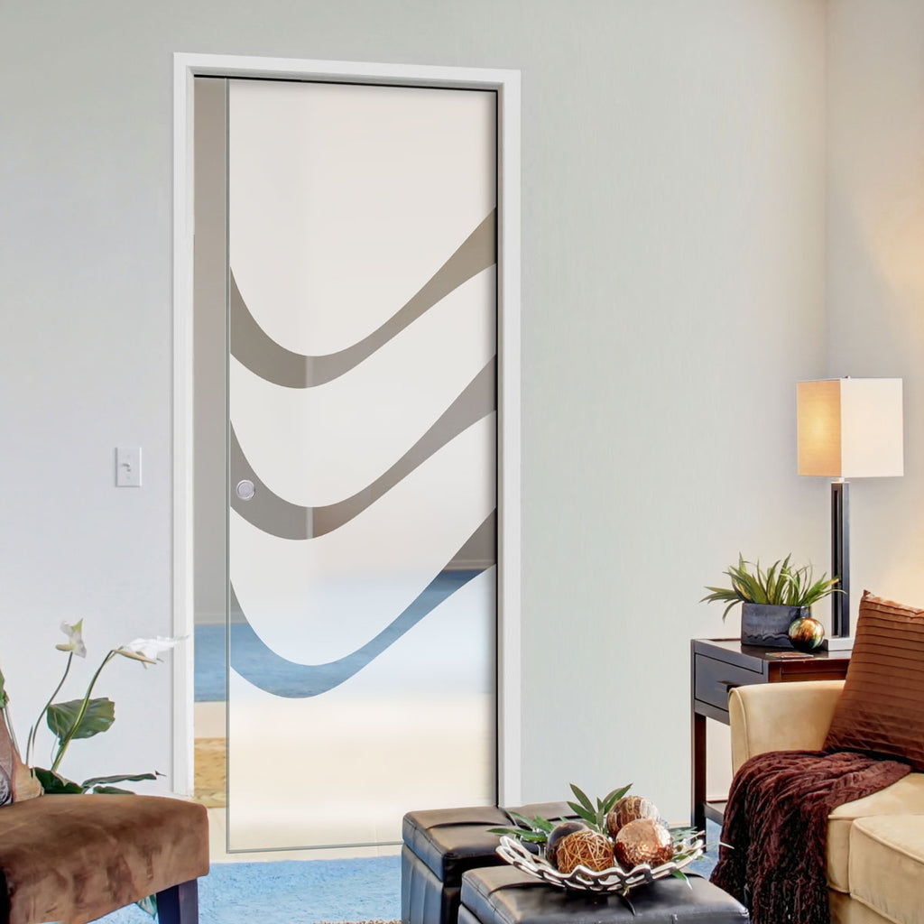 Temple 8mm Obscure Glass - Clear Printed Design - Single Evokit Glass Pocket Door