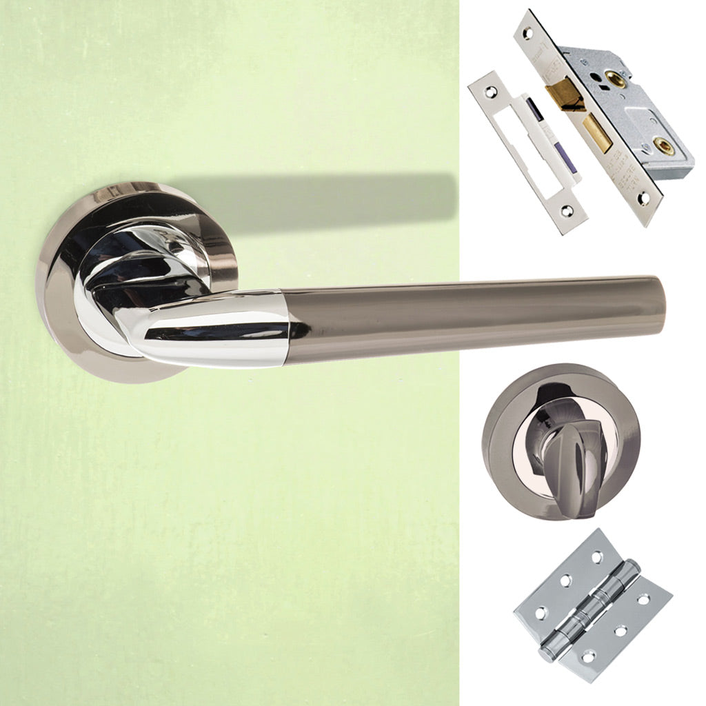 Tennessee Status Bathroom Lever on Round Rose - Black Nickel -  Polished Chrome Handle Pack