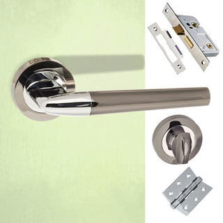 Image: Tennessee Status Bathroom Lever on Round Rose - Black Nickel -  Polished Chrome Handle Pack