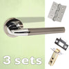 Three Pack Tennessee Status Lever on Round Rose - Black Nickel -  Polished Chrome Handle