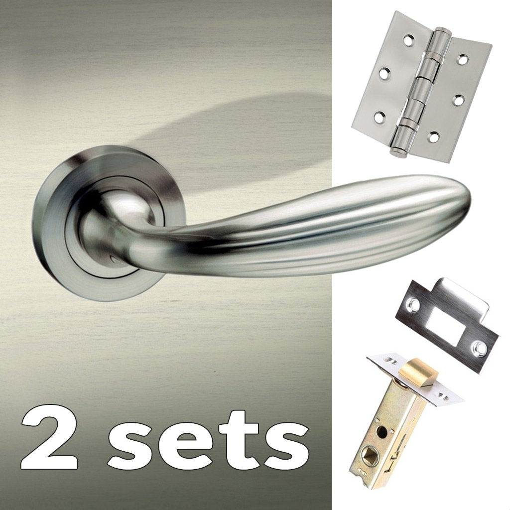 Two Pack Terassa Mediterranean Lever on Rose - Satin Nickel Handle