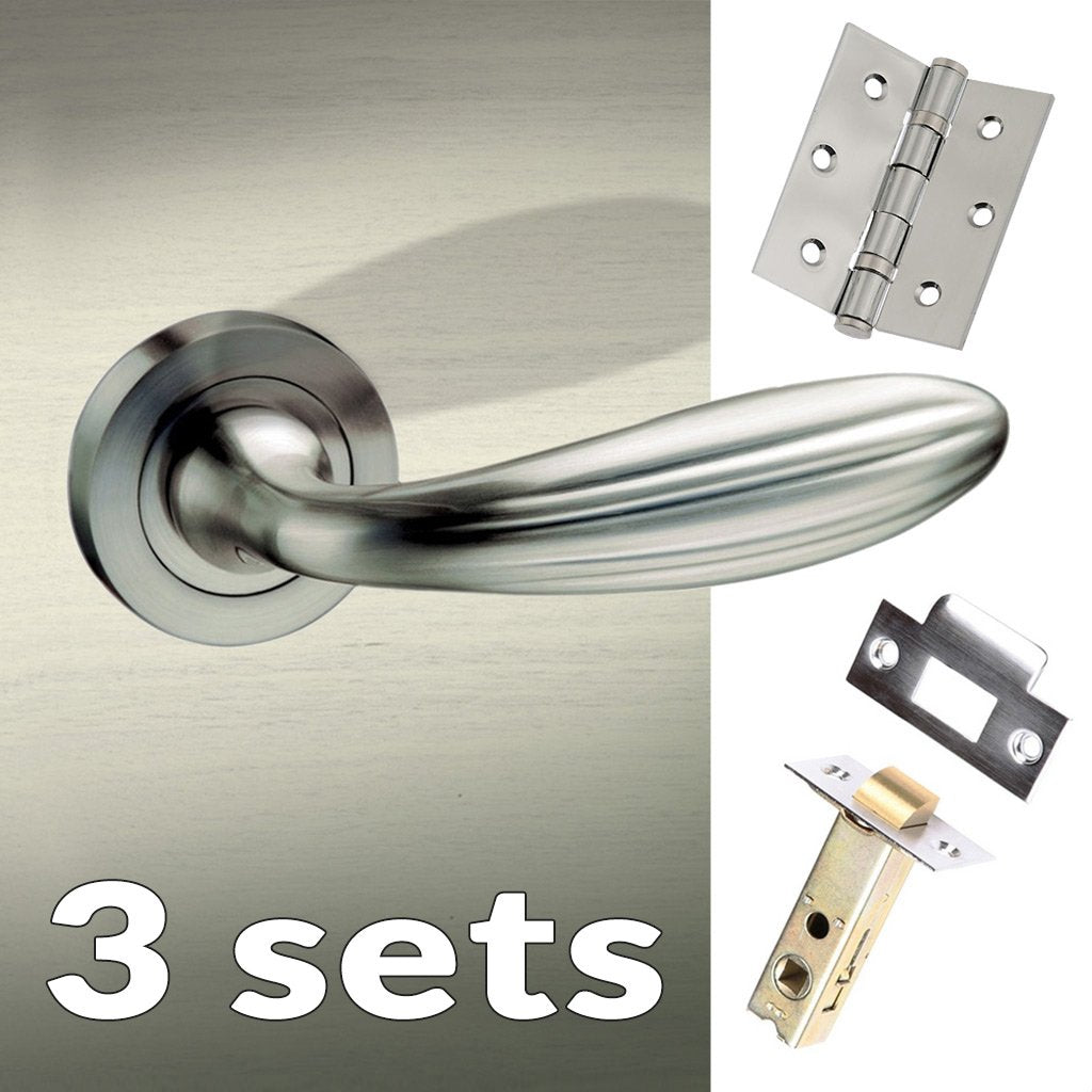 Three Pack Terassa Mediterranean Lever on Rose - Satin Nickel Handle