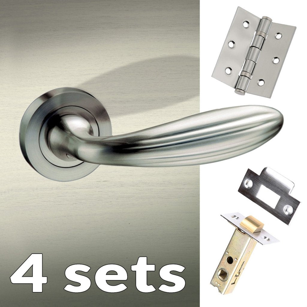 Four Pack Terassa Mediterranean Lever on Rose - Satin Nickel Handle