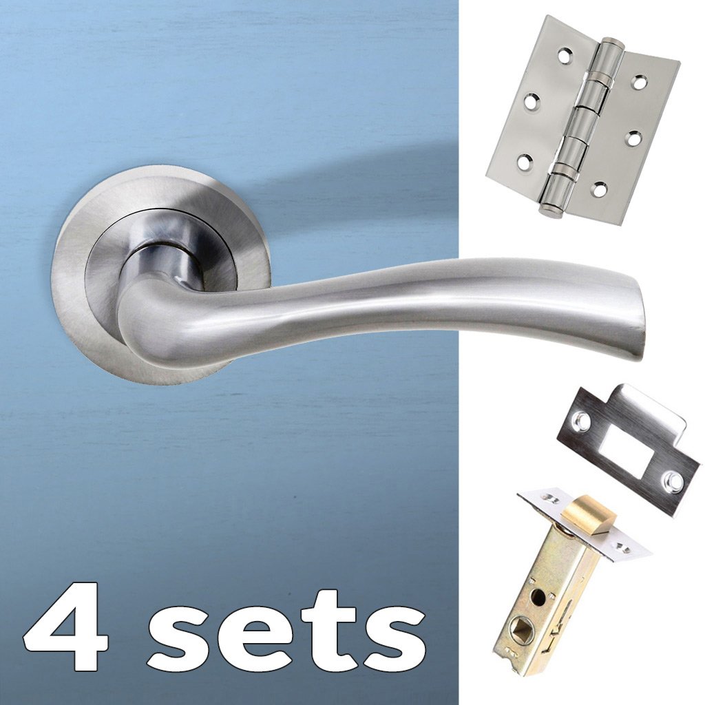 Four Pack Texas Status Lever on Round Rose - Satin Chrome Handle