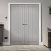 Textured Vertical 5 Panel Grey Fire Door Pair - 30 Minute Fire Rated - Prefinished