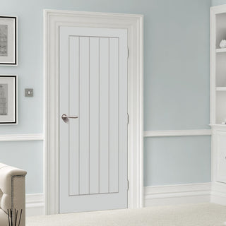 Image: LPD Joinery White Fire Door, Textured Vertical 5 Panel Door - 1/2 Hour Rated - White Primed