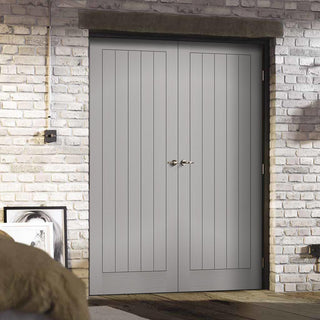 Image: Textured Vertical 5 Panel Grey Door Pair - Prefinished