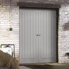 Textured Vertical 5 Panel Grey Door Pair - Prefinished