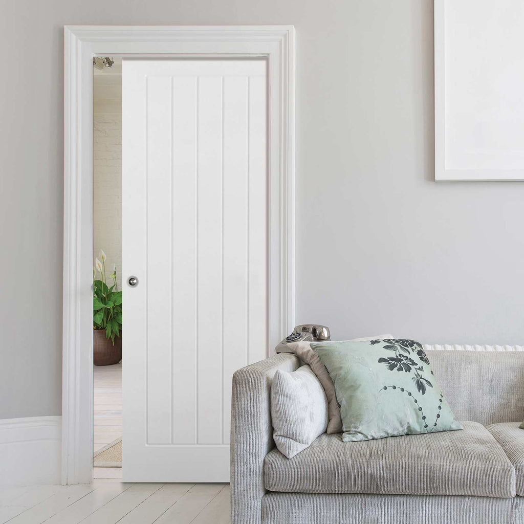 Mexicano Evokit Pocket Fire Door - Vertical Lining - 30 Minute Fire Rated - White Primed