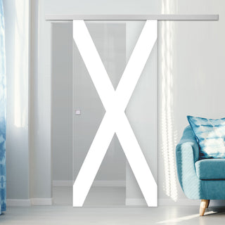Image: Single Glass Sliding Door - The Saltire Flag 8mm Clear Glass - Obscure Printed Design with Elegant Track