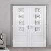 Thistle Lightly Grained Internal PVC Door Pair - Rhu Style Sandblasted Glass