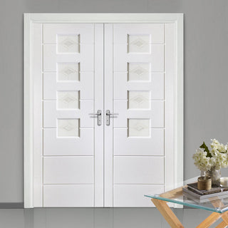 Image: Thistle Lightly Grained Internal PVC Door Pair - Alexandra Style Sandblasted Glass