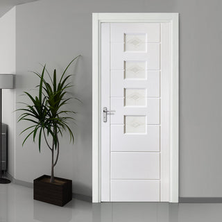 Image: White PVC thistle lightly grained door alexandra style glass