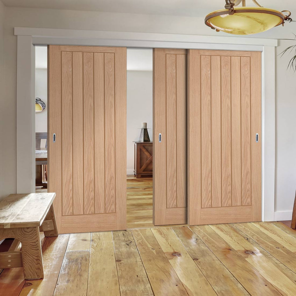 Pass-Easi Three Sliding Doors and Frame Kit -Belize Oak Door - Prefinished