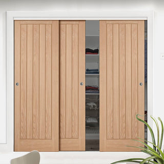 Image: Three Sliding Maximal Wardrobe Doors & Frame Kit - Belize Oak Door - Prefinished