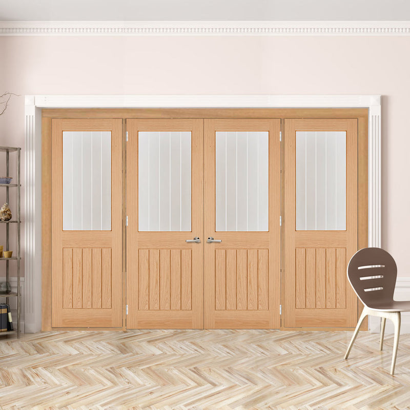 Room Divider - Belize Oak Double Doors Silkscreen Etched Clear Glass Unfinished Double Doors with Double Sides