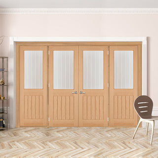 Image: ThruEasi Room Divider - Belize Oak Double Doors Silkscreen Etched Clear Glass Unfinished Double Doors with Double Sides