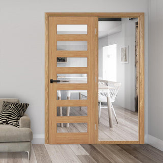 Image: ThruEasi Oak Room Divider - Biarritz Glazed Prefinished Door with Full Glass Side - 2018mm High - Multiple Widths