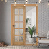 Room Divider - Bristol Oak Unfinished Door with Full Glass Side - 10 Pane Clear Bevelled Glass - 2018mm High - Multiple Widths
