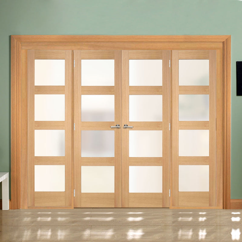 Room Divider - Contemporary Oak Double Doors Frosted Glass Prefinished Double Doors with Double Sides