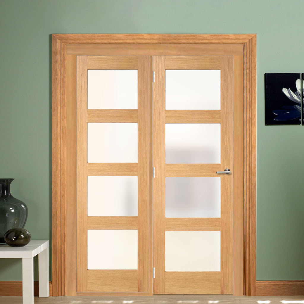 ThruEasi Room Divider - Contemporary Oak Door Frosted Glass Prefinished Door with Single Side