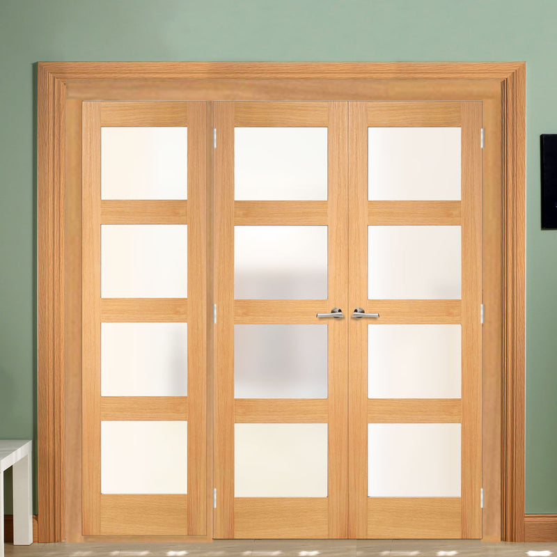 Room Divider - Contemporary Oak Double Doors Frosted Glass Prefinished Double Doors with Single Side
