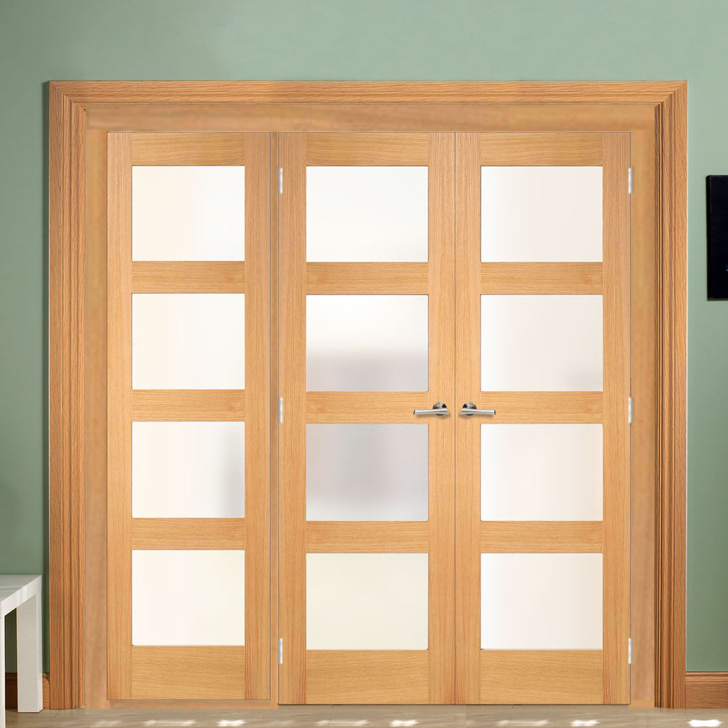 ThruEasi Room Divider - Contemporary Oak Double Doors Frosted Glass Prefinished Double Doors with Single Side