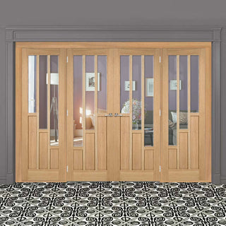 Image: ThruEasi Room Divider - Coventry Contemporary Oak Clear Glass Unfinished Double Doors with Double Sides