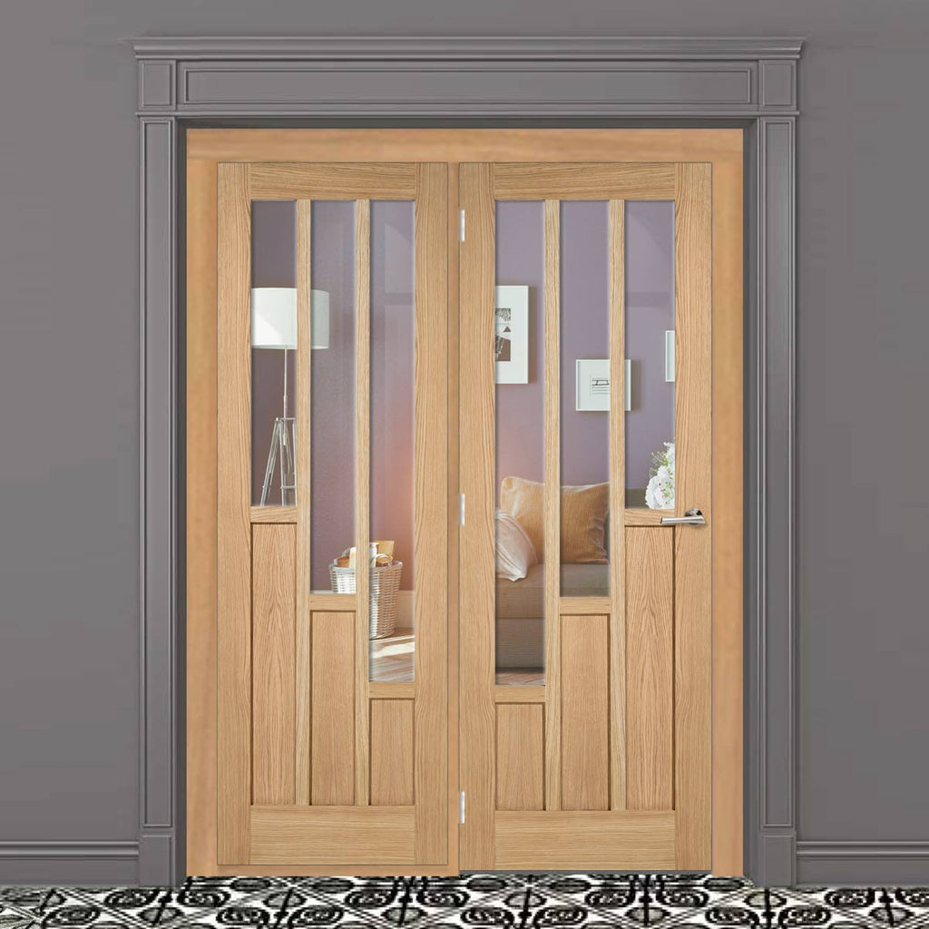 ThruEasi Room Divider - Coventry Contemporary Oak Clear Glass Unfinished Door with Single Side