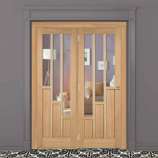 Image: ThruEasi Room Divider - Coventry Contemporary Oak Clear Glass Unfinished Door with Single Side
