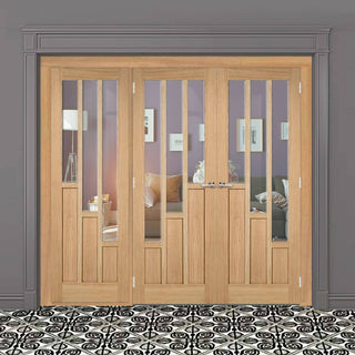 Image: ThruEasi Room Divider - Coventry Contemporary Oak Clear Glass Unfinished Double Doors with Single Side