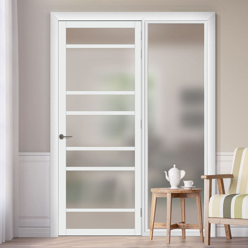 Bespoke Room Divider - Eco-Urban® Metropolitan Door DD6405F - Frosted Glass with Full Glass Side - Premium Primed - Colour & Size Options