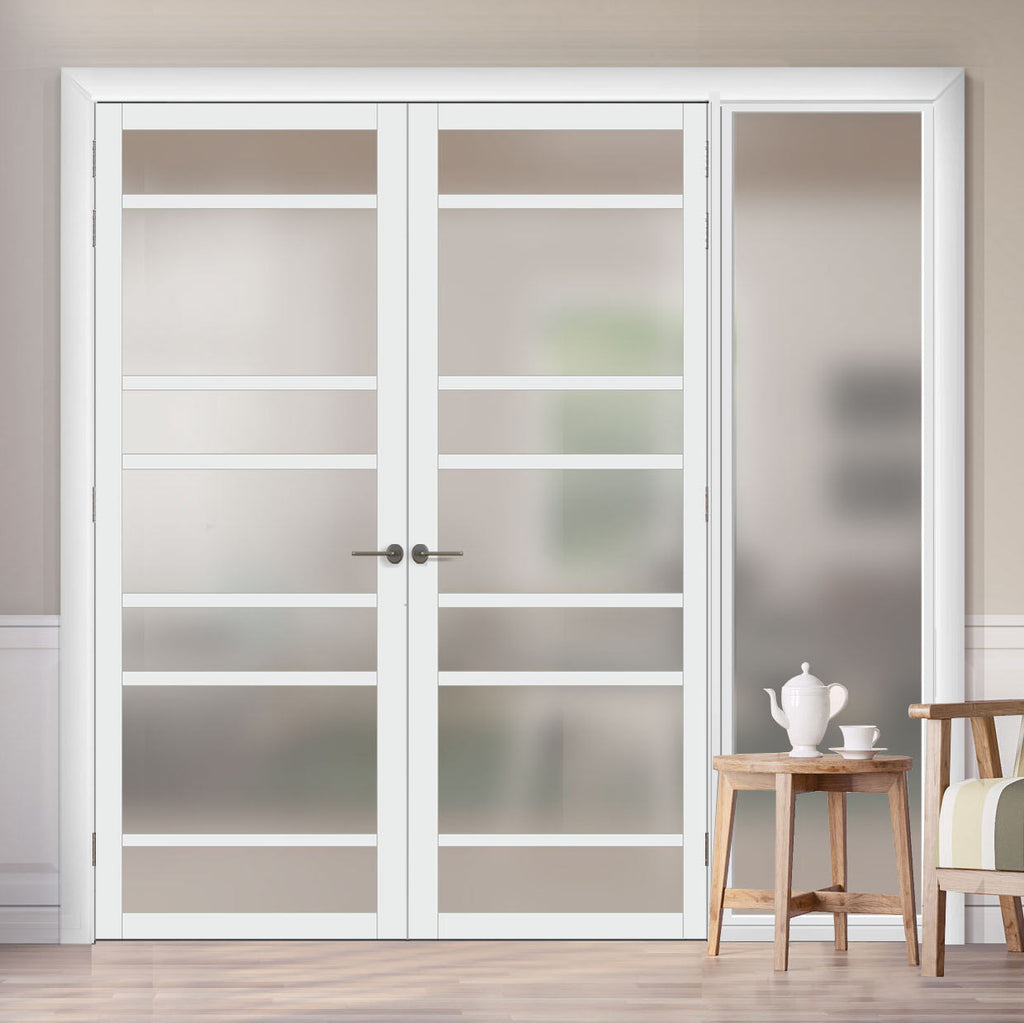 Room Divider - Handmade Eco-Urban® Metropolitan Door Pair DD6405F - Frosted Glass - Premium Primed - Colour & Size Options