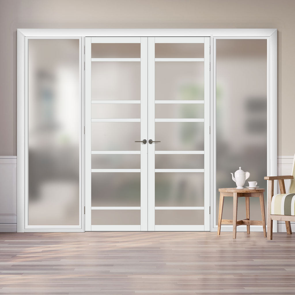 Bespoke Room Divider - Eco-Urban® Metropolitan Door Pair DD6405F - Frosted Glass with Full Glass Sides - Premium Primed - Colour & Size Options