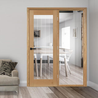 Image: ThruEasi Oak Room Divider - Ely 1L Glazed Prefinished Door with Full Glass Side - 2018mm High - Multiple Widths