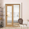 ThruEasi Room Divider - Ely 1L Oak Door with Full Glass Side - Clear Etched Glass - Unfinished - 2018mm High - Multiple Widths