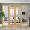 ThruEasi Room Divider - Ely 1L Oak Door Pair with Full Glass Sides - Clear Etched Glass - Unfinished - 2018mm High - Multiple Widths