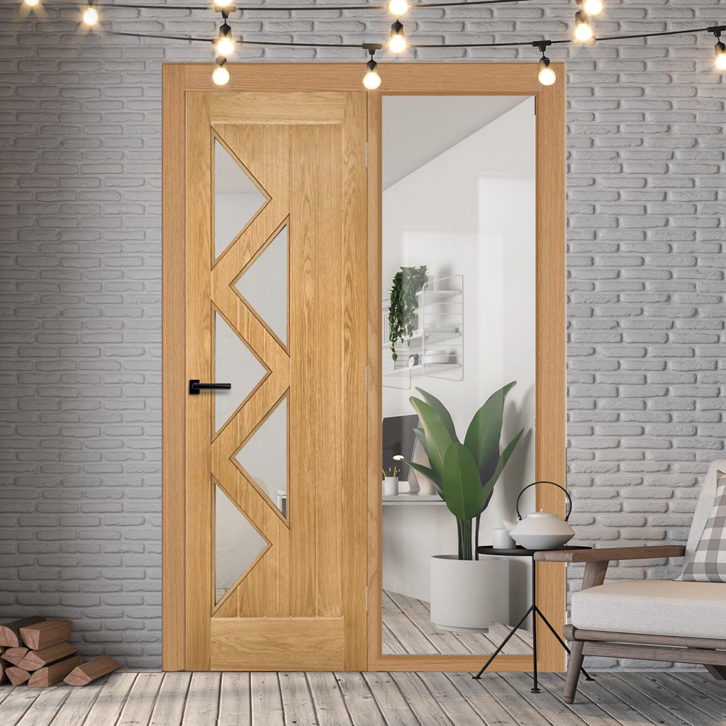 ThruEasi Oak Room Divider - Ely 5 Panes Glazed Prefinished Door with Full Glass Side - 2018mm High - Multiple Widths