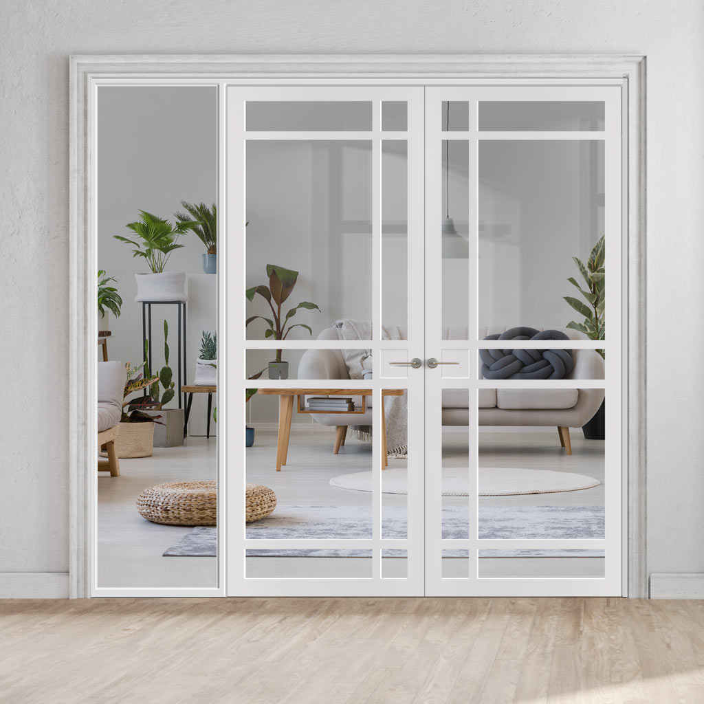 Room Divider - Handmade Eco-Urban® Leith Door Pair DD6316C - Clear Glass - Premium Primed - Colour & Size Options