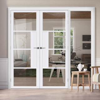Image: Room Divider - Handmade Eco-Urban® Boston Door Pair DD6311C - Clear Glass - Premium Primed - Colour & Size Options