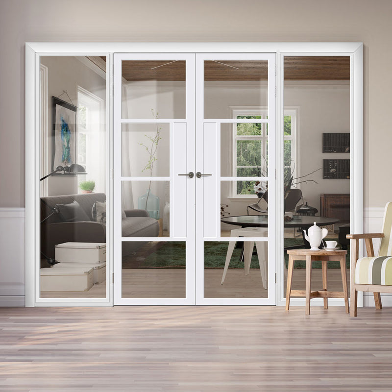 Bespoke Room Divider - Eco-Urban® Boston Door Pair DD6311C - Clear Glass with Full Glass Sides - Premium Primed - Colour & Size Options